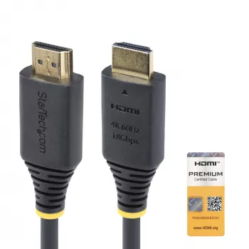StarTech.com 1,6 pėdų (50 cm) Premium sertifikuotas greitas HDMI laidas, 4K 60Hz/1440p 144Hz, HDR10/HDCP 2.2/ARC, 18Gbps, UHD HDMI 2.0 laidas televizoriui/monitoriui/ekranui, TPE apvalkalas