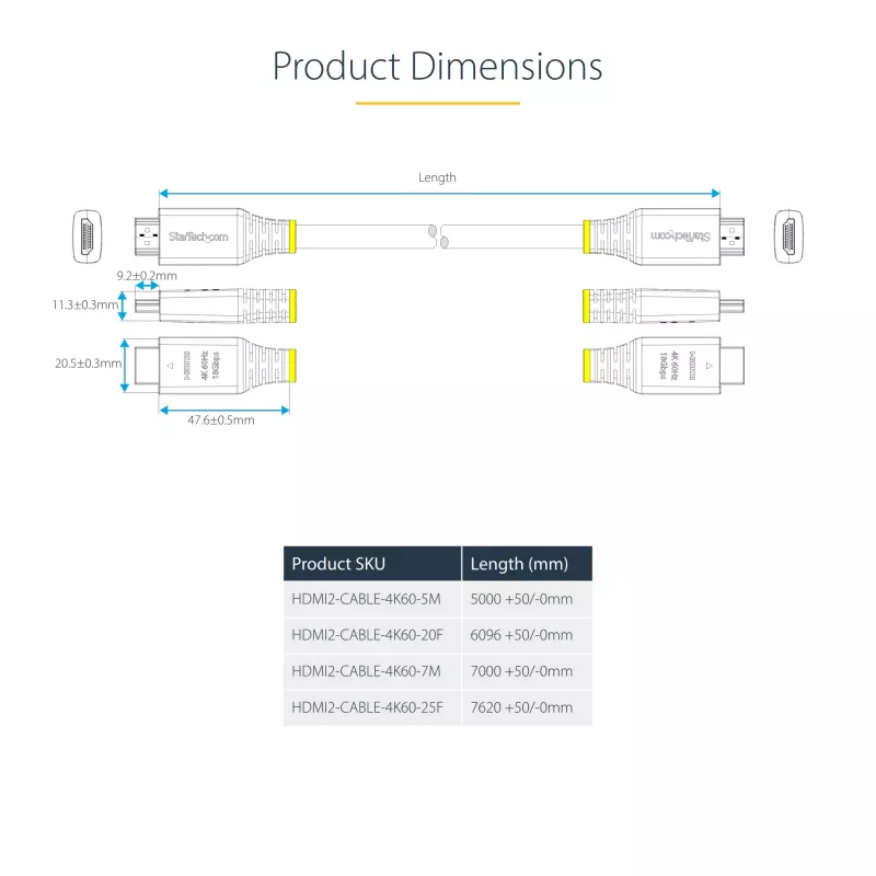StarTech.com 7m Premium Certified HDMI 2.0 laidas, 4K 60Hz/1440p 144Hz, HDR10/HDCP 2.2/ARC, 18Gbps, UHD, TPE
