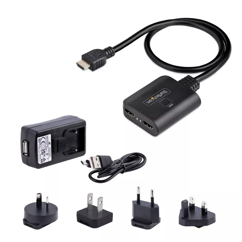 StarTech.com 2 prievadų HDMI skirstytuvas, 4K 60Hz HDMI 2.0 vaizdas, 1 į 2 išėjimai, HDR/HDCP, įmontuotas 50 cm HDMI kabelis