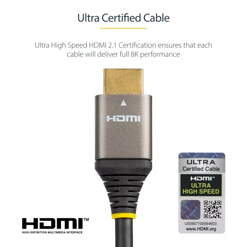 StarTech.com 1 m HDMI 2.1 laidas 8K – sertifikuotas itin didelės spartos HDMI laidas 48 Gbps – 8K 60 Hz / 4K 120 Hz HDR10+ eARC – itin didelės raiškos 8K HDMI laidas – monitoriui / televizoriui / ekranui – lanksti TPE apvalkalu