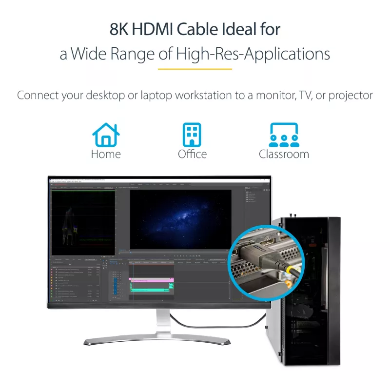 StarTech.com 1 m HDMI 2.1 laidas 8K – sertifikuotas itin didelės spartos HDMI laidas 48 Gbps – 8K 60 Hz / 4K 120 Hz HDR10+ eARC – itin didelės raiškos 8K HDMI laidas – monitoriui / televizoriui / ekranui – lanksti TPE apvalkalu