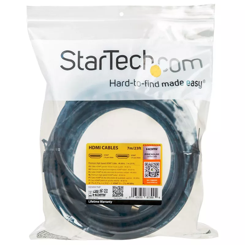 StarTech.com 7 m Premium Certified HDMI 2.0 kabelis su Ethernet - didelės spartos Ultra HD 4K 60Hz HDMI kabelis HDR10 - ilgas HDMI laidas (kištukas/kištukas) - UHD monitoriams, TV, ekranams