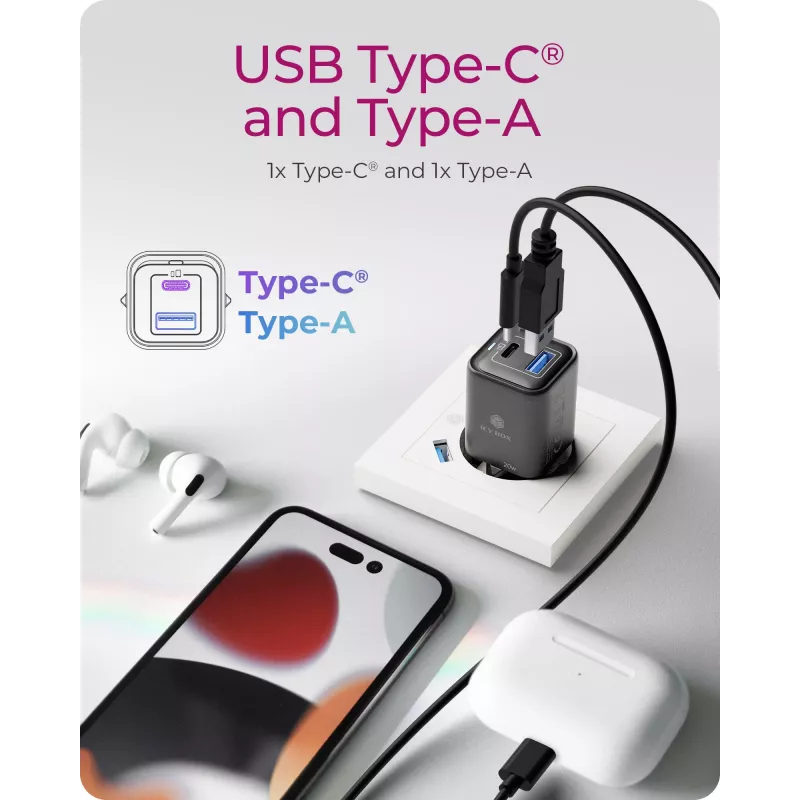 ICY BOX IB-PS1020-PD universalus greitasis AC įkroviklis, juodas