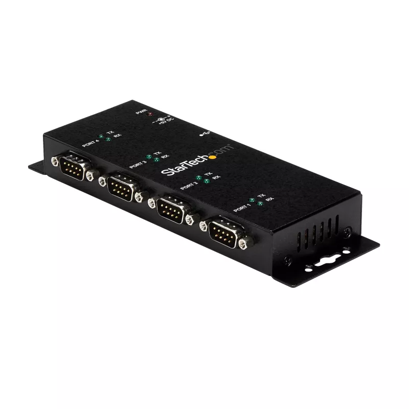 StarTech.com 4 prievadų USB į DB9 RS232 nuosekliojo ryšio adapterio šakotuvas – pramoninis DIN bėgelio ir sieninis montavimas