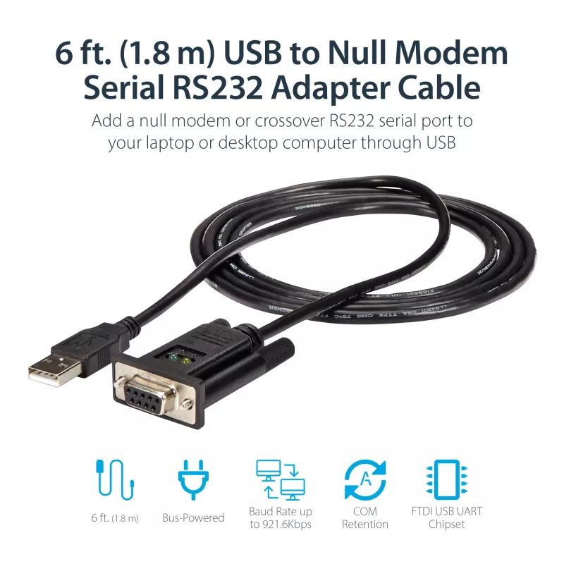 StarTech.com ICUSB232FTN USB į RS232 Null Modem adapteris, 1,8 m, FTDI