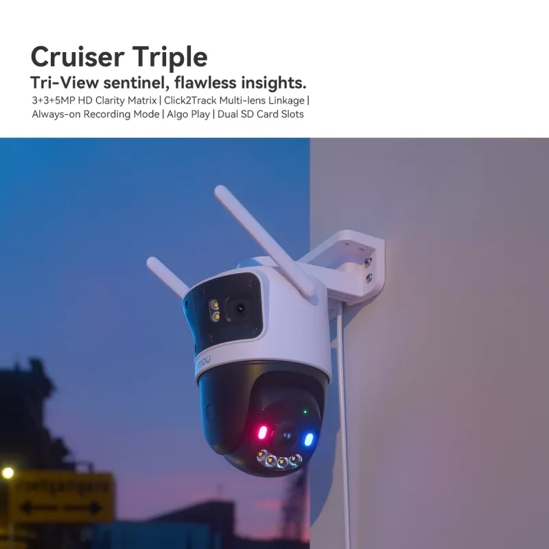 IP stebėjimo kamera IMOU Cruiser Triple IPC-S7UP-11M0WED — 2880×1620, 6 mm, 8× skaitmeninis priartinimas, laidinė ir belaidė, lauko, lubų/sienos montavimas