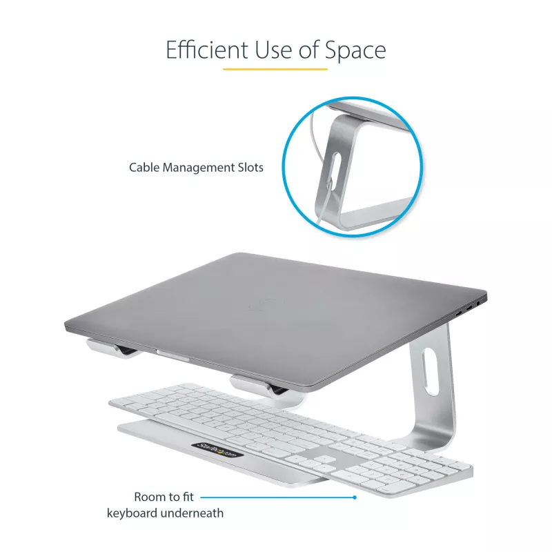 StarTech.com stovas nešiojamam kompiuteriui ant stalo, laiko 5 kg, aliuminis, sidabrinis, ergonomiškas pakėlėjas