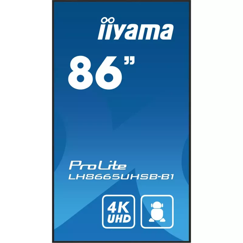 „iiyama“ LH8665UHSB-B1 reklaminis ekranas su kiosko dizainu 2,18 m (86 col.) LED Wi-Fi 800 cd/m² 4K Ultra HD juodas, integruotas procesorius Android 11, 24/7