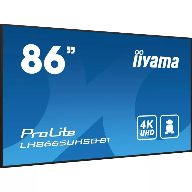 „iiyama“ LH8665UHSB-B1 reklaminis ekranas su kiosko dizainu 2,18 m (86 col.) LED Wi-Fi 800 cd/m² 4K Ultra HD juodas, integruotas procesorius Android 11, 24/7
