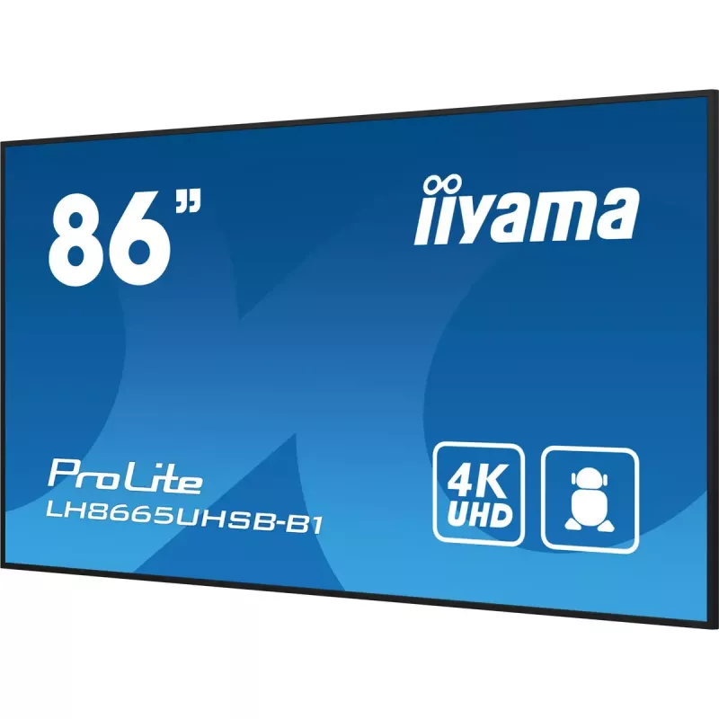 „iiyama“ LH8665UHSB-B1 reklaminis ekranas su kiosko dizainu 2,18 m (86 col.) LED Wi-Fi 800 cd/m² 4K Ultra HD juodas, integruotas procesorius Android 11, 24/7