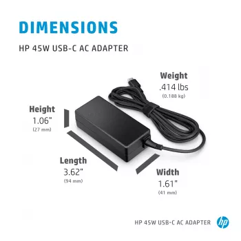HP 45W USB-C kintamosios srovės adapteris nešiojamam kompiuteriui, vidaus, 45 W, 3 A
