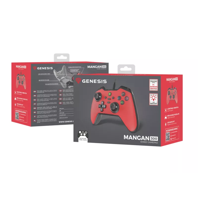 GENESIS Mangan 300 Red USB žaidimų pultas analoginis/digitalinis Android, Nintendo Switch, PC