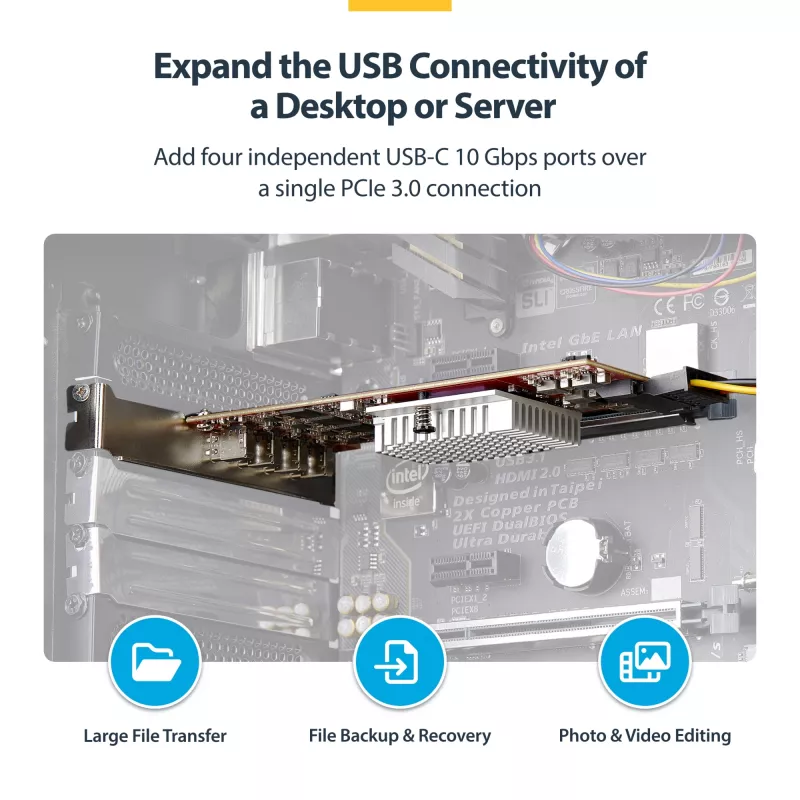 StarTech.com 4 prievadų USB Type-C PCIe kortelė, USB 3.2 10Gbps, USB-C PCI Express plėtimosi kortelė, 4 nepriklausomi USB valdikliai, Windows/Linux/macOS, TAA atitinkanti