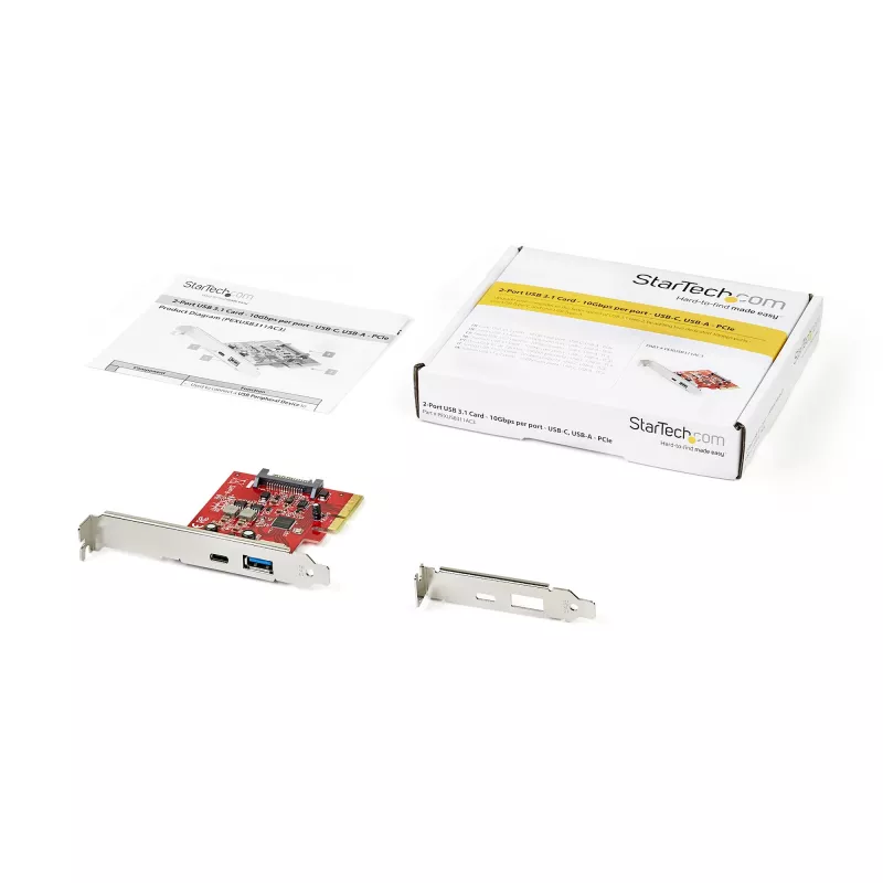 StarTech.com 2 prievadų 10Gbps USB-A ir USB-C PCIe kortelė - USB 3.1 Gen 2 PCI Express C/A valdiklio adapteris - USB 3.2 Gen 2x1 PCIe plėtinio kortelė - Windows, macOS, Linux