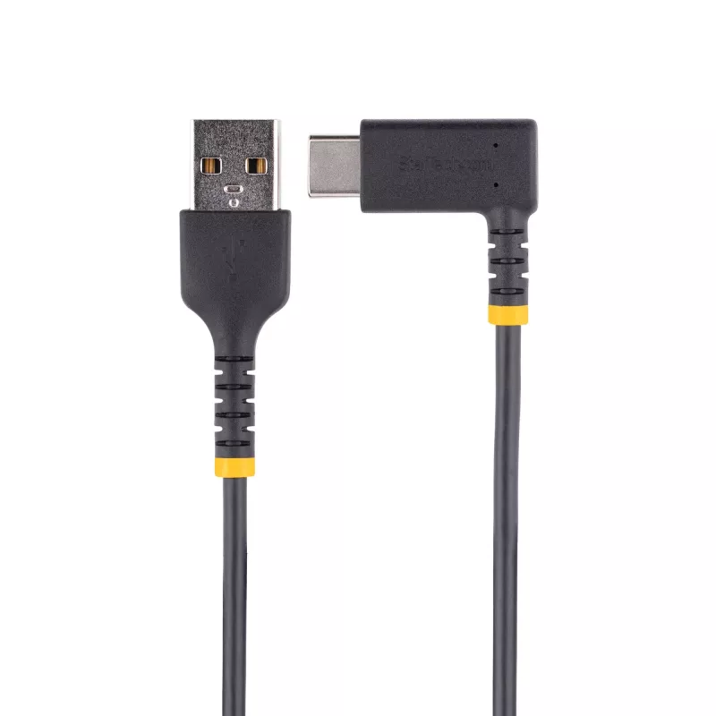 StarTech.com 1ft (30cm) USB A į C įkrovimo laidas stačiu kampu - Patvarus greito įkrovimo USB-C laidas - Juodas USB 2.0 A į Type-C - Tvirtas aramidinis pluoštas - 3A - USB įkrovimo laidas