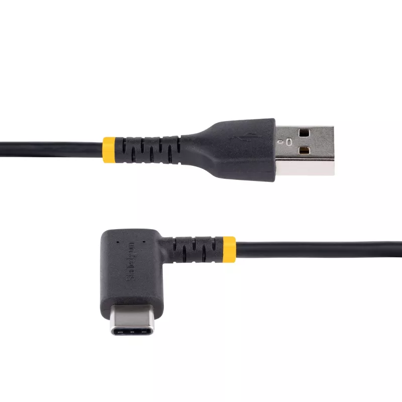 StarTech.com 1ft (30cm) USB A į C įkrovimo laidas stačiu kampu - Patvarus greito įkrovimo USB-C laidas - Juodas USB 2.0 A į Type-C - Tvirtas aramidinis pluoštas - 3A - USB įkrovimo laidas