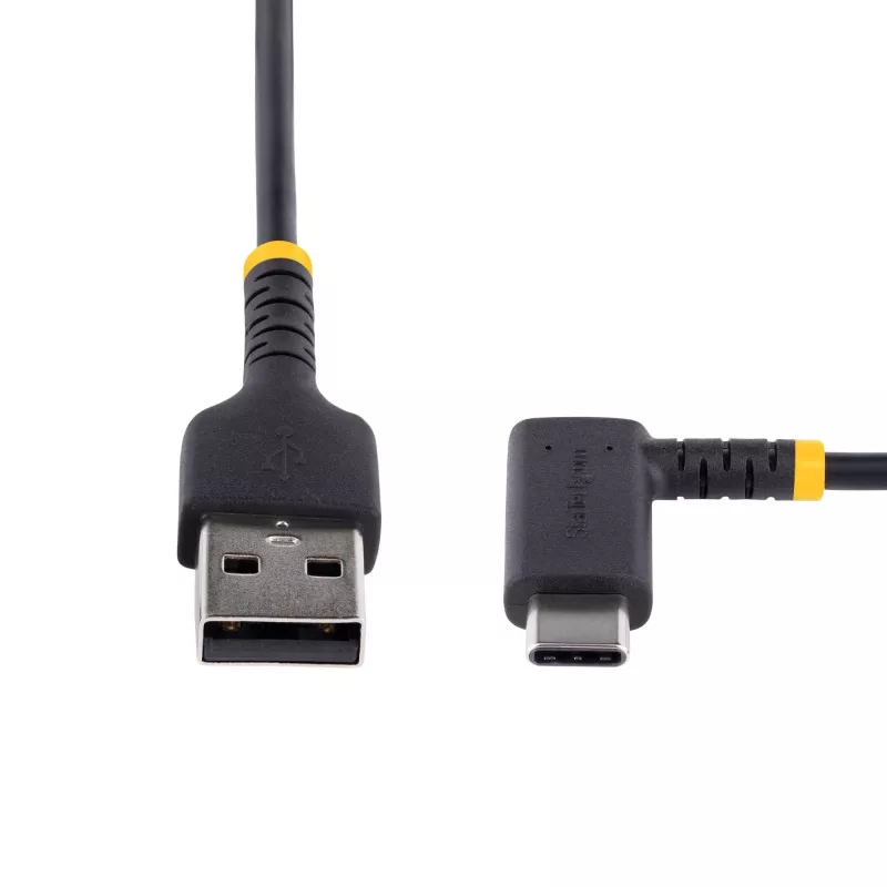 StarTech.com 1ft (30cm) USB A į C įkrovimo laidas stačiu kampu - Patvarus greito įkrovimo USB-C laidas - Juodas USB 2.0 A į Type-C - Tvirtas aramidinis pluoštas - 3A - USB įkrovimo laidas