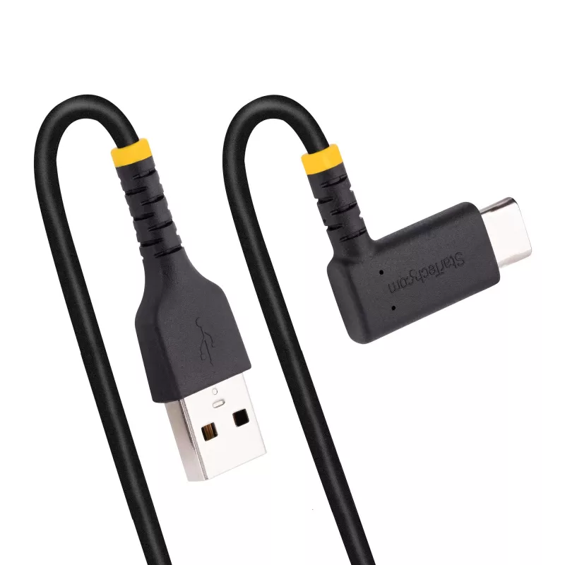 StarTech.com 1ft (30cm) USB A į C įkrovimo laidas stačiu kampu - Patvarus greito įkrovimo USB-C laidas - Juodas USB 2.0 A į Type-C - Tvirtas aramidinis pluoštas - 3A - USB įkrovimo laidas