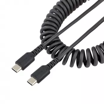 StarTech.com 20 colių (50 cm) USB C įkrovimo laidas, spiralinis, itin tvirtas, greitas įkrovimas ir sinchronizavimas, USB 2.0 Type-C laidas, armuotas aramidiniu pluoštu, patvarus vyriškas į vyrišką USB laidas, juodas