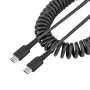 StarTech.com 20 colių (50 cm) USB C įkrovimo laidas, spiralinis, itin tvirtas, greitas įkrovimas ir sinchronizavimas, USB 2.0 Type-C laidas, armuotas aramidiniu pluoštu, patvarus vyriškas į vyrišką USB laidas, juodas