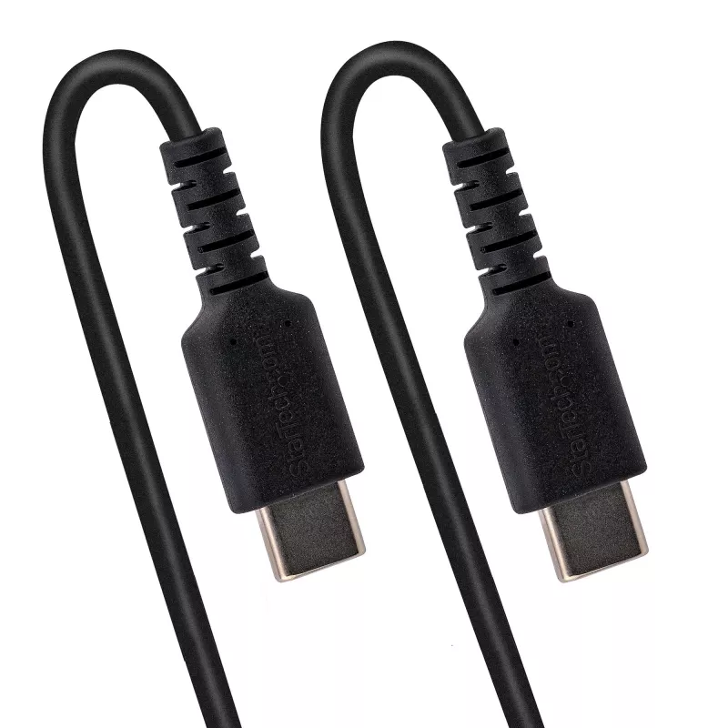 StarTech.com 20 colių (50 cm) USB C įkrovimo laidas, spiralinis, itin tvirtas, greitas įkrovimas ir sinchronizavimas, USB 2.0 Type-C laidas, armuotas aramidiniu pluoštu, patvarus vyriškas į vyrišką USB laidas, juodas