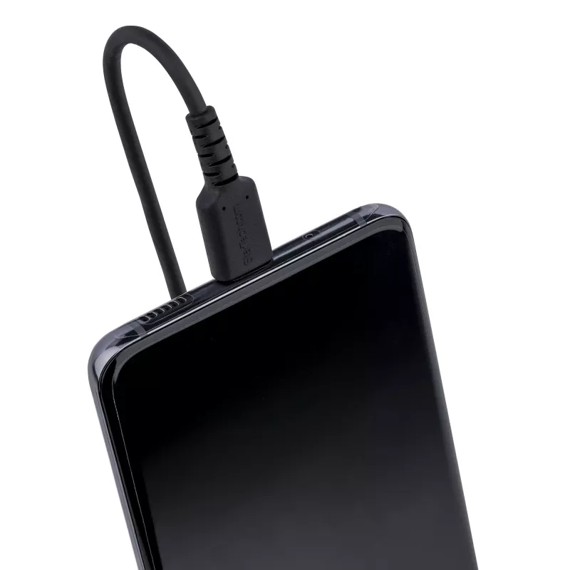 StarTech.com 20 colių (50 cm) USB C įkrovimo laidas, spiralinis, itin tvirtas, greitas įkrovimas ir sinchronizavimas, USB 2.0 Type-C laidas, armuotas aramidiniu pluoštu, patvarus vyriškas į vyrišką USB laidas, juodas