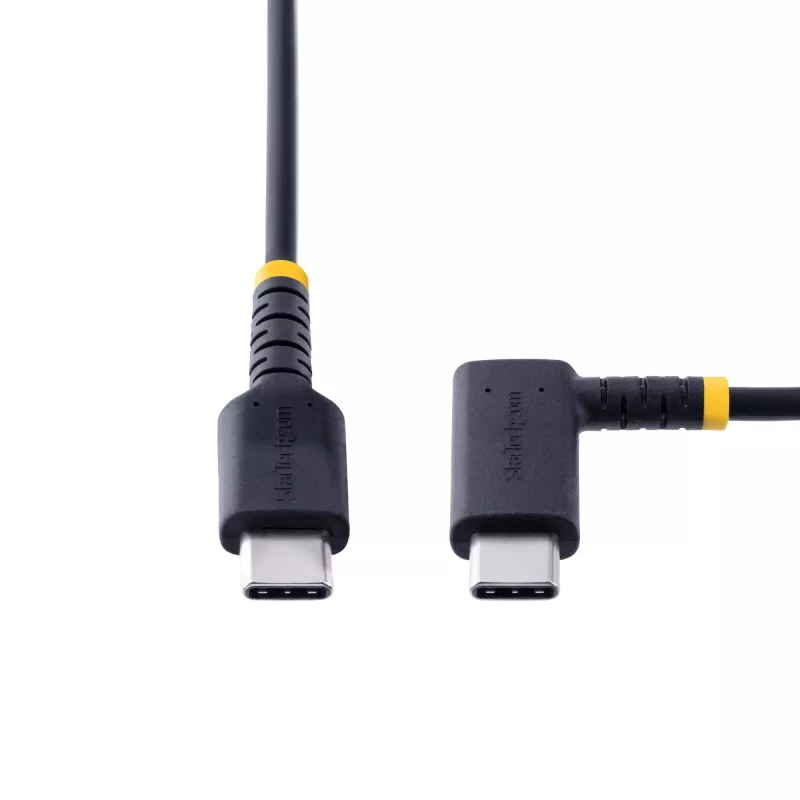 StarTech.com 1 m USB-C įkrovimo laidas su stačiu kampu - 60W PD 3A - tvirtas greito įkrovimo USB-C laidas - juodas USB 2.0 Type-C - armuotas aramidiniu pluoštu