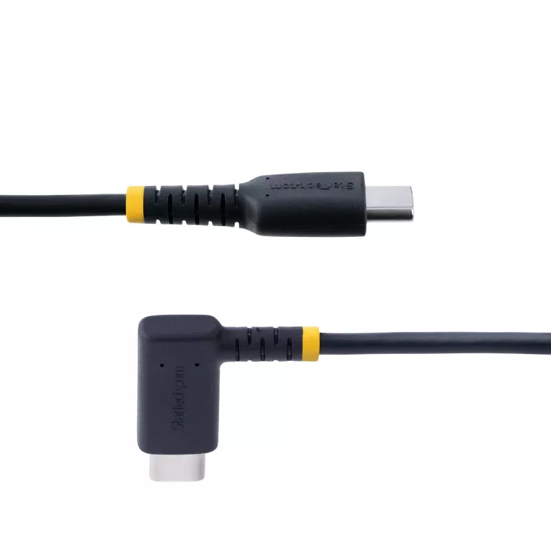 StarTech.com 1ft (30cm) USB-C įkrovimo laidas su stačiu kampu - 60W PD 3A - tvirtas greito įkrovimo USB-C laidas - juodas USB 2.0 Type-C - armuotas aramidiniu pluoštu