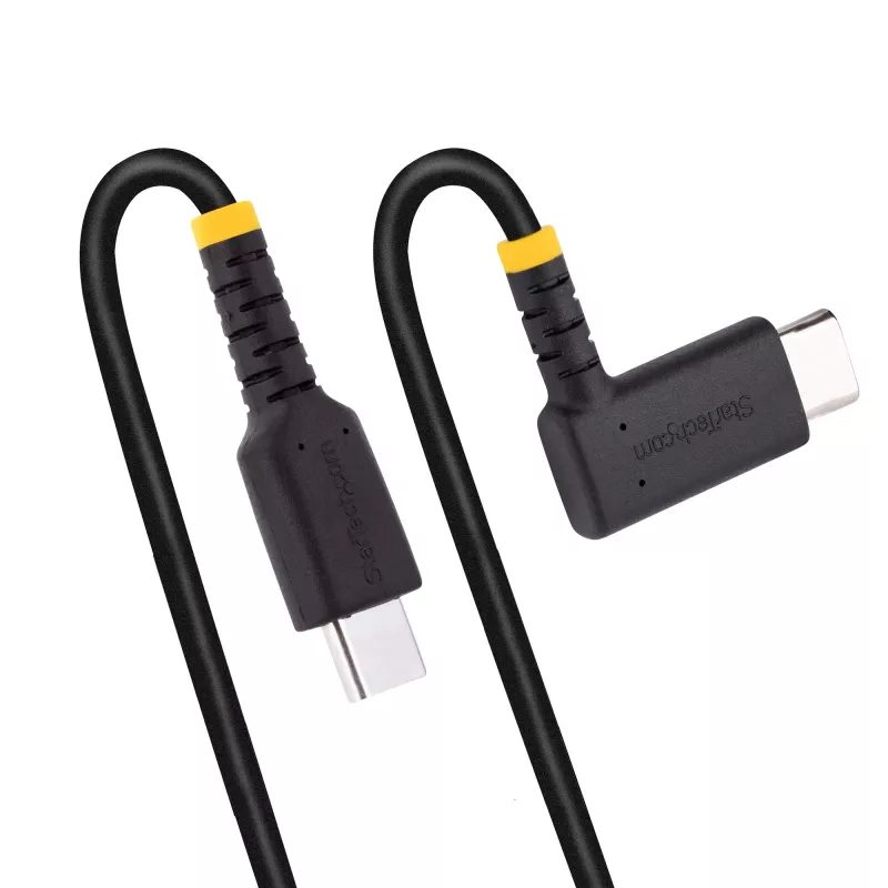 StarTech.com 1ft (30cm) USB-C įkrovimo laidas su stačiu kampu - 60W PD 3A - tvirtas greito įkrovimo USB-C laidas - juodas USB 2.0 Type-C - armuotas aramidiniu pluoštu