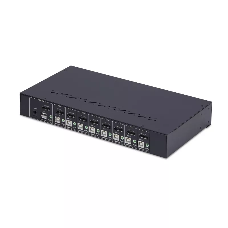 StarTech.com 8 prievadų DisplayPort KVM jungiklis su 1U stovo montavimo rinkiniu, 4K 60Hz DP 1.2, mygtukų ir sparčiųjų klavišų perjungimas, 4 prievadų USB šakotuvas, OS nepriklausomas, TAA atitinkantis