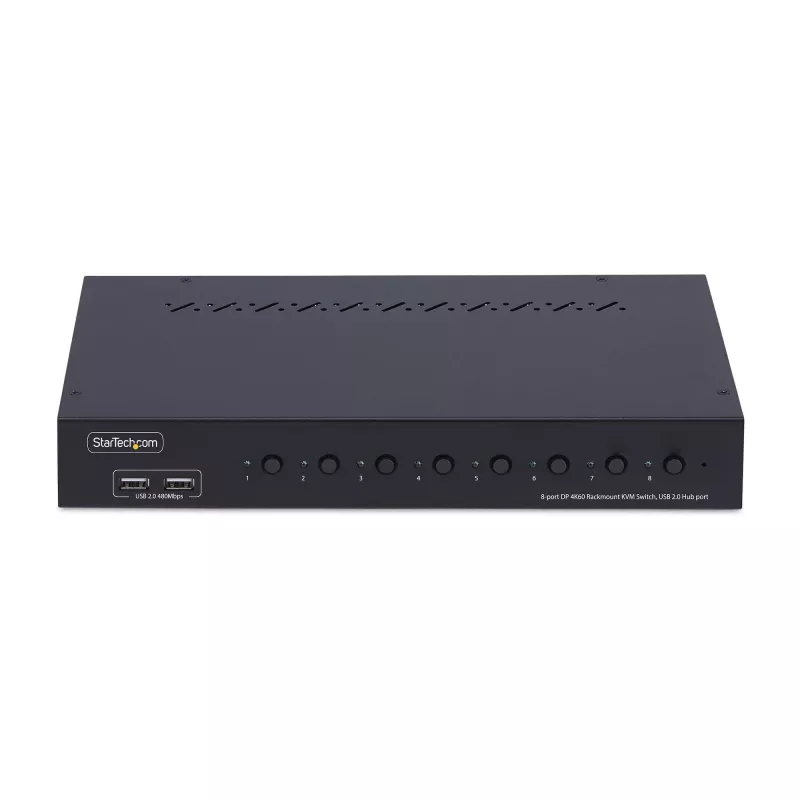 StarTech.com 8 prievadų DisplayPort KVM jungiklis su 1U stovo montavimo rinkiniu, 4K 60Hz DP 1.2, mygtukų ir sparčiųjų klavišų perjungimas, 4 prievadų USB šakotuvas, OS nepriklausomas, TAA atitinkantis