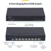 StarTech.com 8 prievadų DisplayPort KVM jungiklis su 1U stovo montavimo rinkiniu, 4K 60Hz DP 1.2, mygtukų ir sparčiųjų klavišų perjungimas, 4 prievadų USB šakotuvas, OS nepriklausomas, TAA atitinkantis