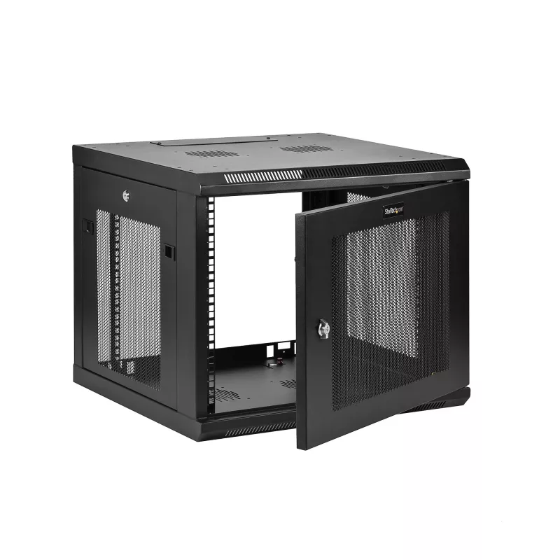 StarTech.com 4 stulpų 9U sieninis tinklo spintas su 1U lentyna, 19 colių sieninis serverių stovas duomenų / AV / elektronikos / kompiuterių įrangai, mažas ventiliuojamas spintos korpusas