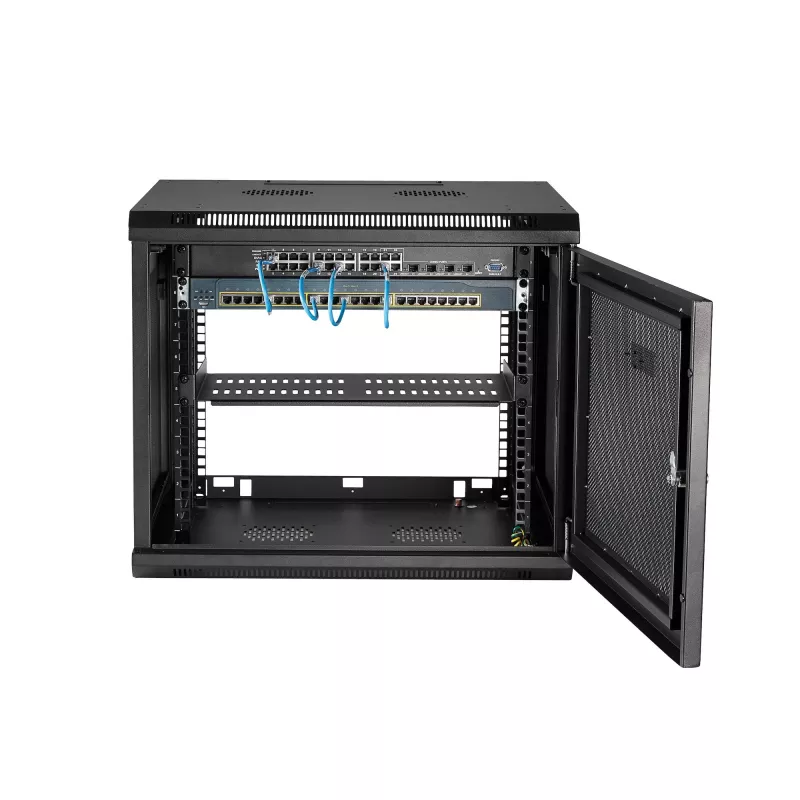 StarTech.com 4 stulpų 9U sieninis tinklo spintas su 1U lentyna, 19 colių sieninis serverių stovas duomenų / AV / elektronikos / kompiuterių įrangai, mažas ventiliuojamas spintos korpusas