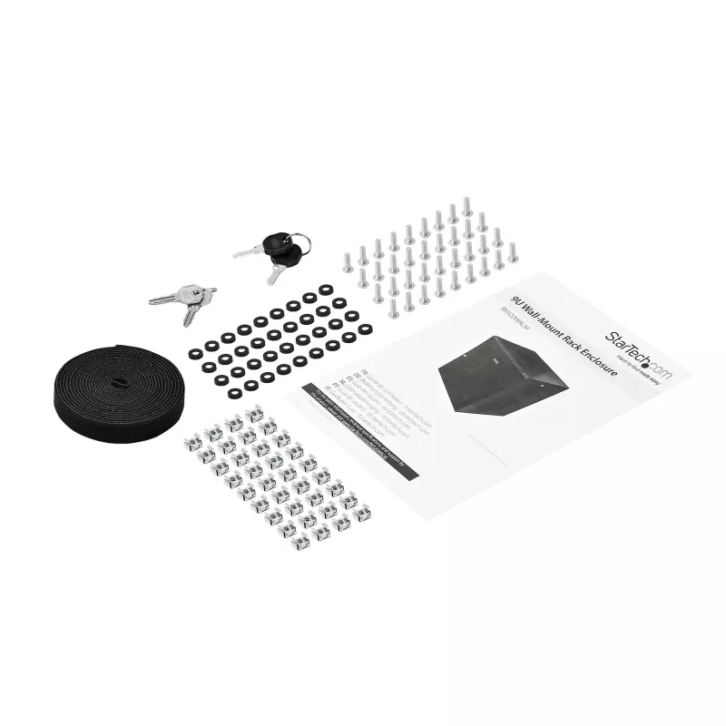 StarTech.com 4 stulpų 9U sieninis tinklo spintas su 1U lentyna, 19 colių sieninis serverių stovas duomenų / AV / elektronikos / kompiuterių įrangai, mažas ventiliuojamas spintos korpusas
