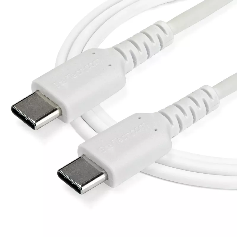 StarTech.com 1 m USB C įkrovimo laidas - patvarus greitas įkrovimas ir sinchronizavimas USB 2.0 Type C į USB C nešiojamojo kompiuterio įkrovimo laidas - TPE apvalkalas aramidinis pluoštas M/M 60W baltas - Samsung S10 S20 iPad Pro MS Surface