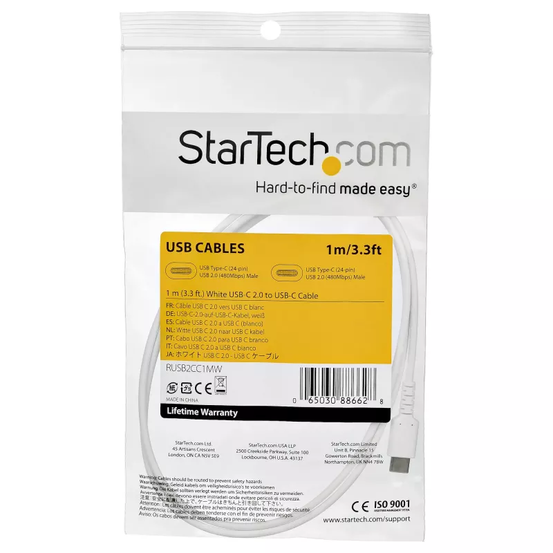 StarTech.com 1 m USB C įkrovimo laidas - patvarus greitas įkrovimas ir sinchronizavimas USB 2.0 Type C į USB C nešiojamojo kompiuterio įkrovimo laidas - TPE apvalkalas aramidinis pluoštas M/M 60W baltas - Samsung S10 S20 iPad Pro MS Surface