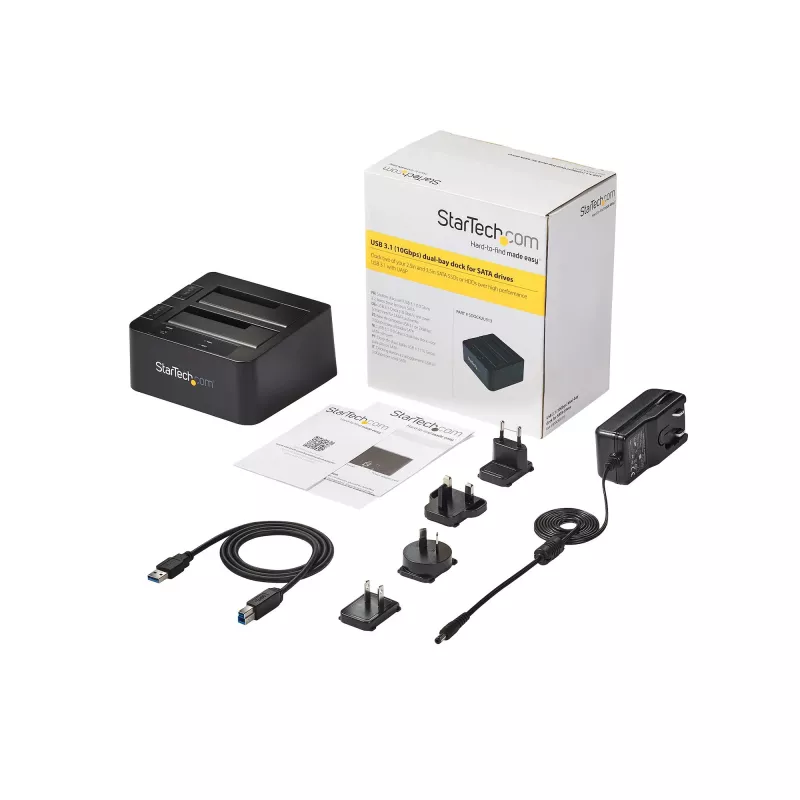 StarTech.com dviejų lizdų USB 3.2 Gen 2 į SATA kietųjų diskų dokas, USB 10Gbps, išorinis 2,5/3,5 colio SATA I/II/III SSD/HDD dokas, karšto keitimo lizdas, įkrovimas iš viršaus