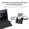 StarTech.com dviejų lizdų USB 3.2 Gen 2 į SATA kietųjų diskų dokas, USB 10Gbps, išorinis 2,5/3,5 colio SATA I/II/III SSD/HDD dokas, karšto keitimo lizdas, įkrovimas iš viršaus