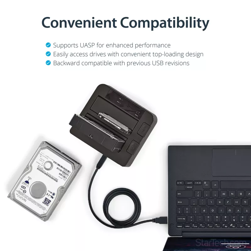 StarTech.com dviejų lizdų USB 3.2 Gen 2 į SATA kietųjų diskų dokas, USB 10Gbps, išorinis 2,5/3,5 colio SATA I/II/III SSD/HDD dokas, karšto keitimo lizdas, įkrovimas iš viršaus