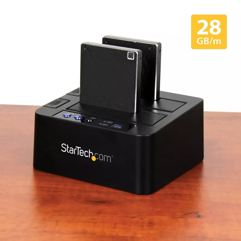 StarTech.com nepriklausomas kietųjų diskų kopijavimo įrenginys, dviejų lizdų HDD/SSD klonavimo/kopijavimo stotelė, USB 3.1 (10 Gbps) į SATA III HDD/SSD dokavimo stotelė, kietojo disko kopijavimo dokas, kietojo disko klonavimo įrenginys