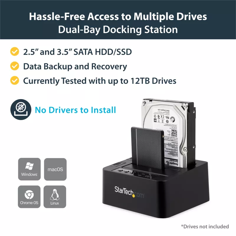StarTech.com nepriklausomas kietųjų diskų kopijavimo įrenginys, dviejų lizdų HDD/SSD klonavimo/kopijavimo stotelė, USB 3.1 (10 Gbps) į SATA III HDD/SSD dokavimo stotelė, kietojo disko kopijavimo dokas, kietojo disko klonavimo įrenginys