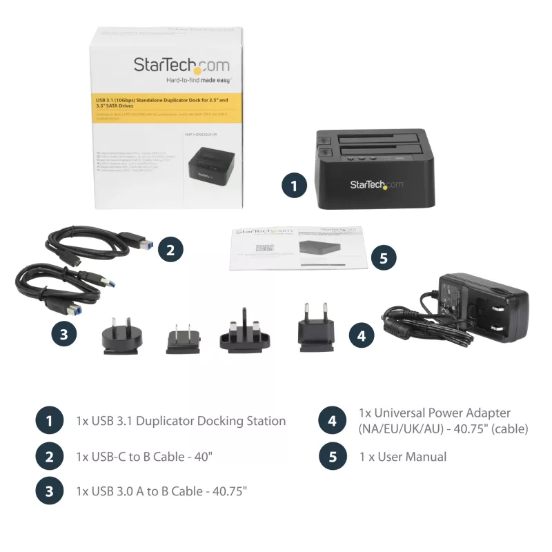 StarTech.com nepriklausomas kietųjų diskų kopijavimo įrenginys, dviejų lizdų HDD/SSD klonavimo/kopijavimo stotelė, USB 3.1 (10 Gbps) į SATA III HDD/SSD dokavimo stotelė, kietojo disko kopijavimo dokas, kietojo disko klonavimo įrenginys