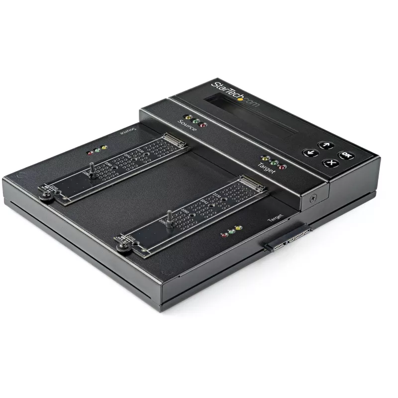 StarTech.com SM2DUPE11 – nepriklausomas M.2 SATA ir M.2 NVMe kopijavimo ir trynimo įrenginys, HDD/SSD klonavimo/valymo įrenginys M.2 PCIe AHCI/NVMe, M.2 SATA, 2,5/3,5 colio SATA diskams, išorinis kietojo disko trynimo/kopijavimo įrenginys, TAA
