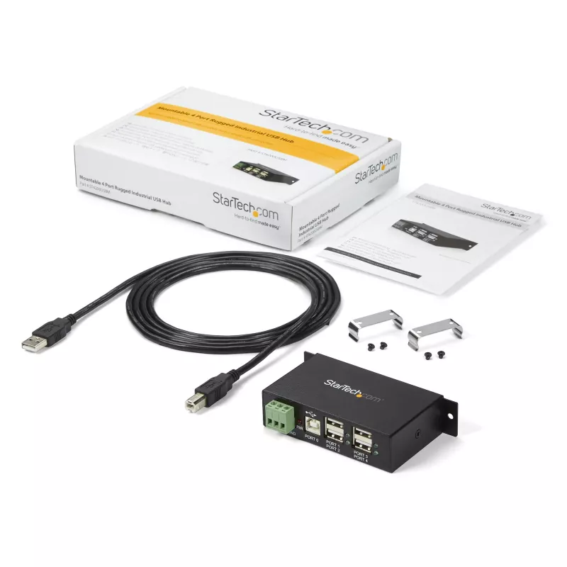 StarTech.com ST4200USBM 4 prievadų USB 2.0 pramoninis USB-A šakotuvas – montavimui ant DIN bėgelio, sienos ar stalo, TAA atitinkantis USB plėtiklis