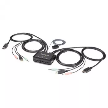 StarTech.com SV211DPUA4K 2 prievadų DisplayPort KVM jungiklis - 4K 60Hz - kompaktiškas dviejų prievadų UHD DP 1.2 USB darbalaukio KVM jungiklis su 1,2 m kabeliais ir garsu, maitinamas iš USB, nuotolinis perjungimas - MacBook ThinkPad