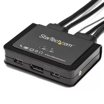 StarTech.com SV211DPUA4K 2 prievadų DisplayPort KVM jungiklis - 4K 60Hz - kompaktiškas dviejų prievadų UHD DP 1.2 USB darbalaukio KVM jungiklis su 1,2 m kabeliais ir garsu, maitinamas iš USB, nuotolinis perjungimas - MacBook ThinkPad