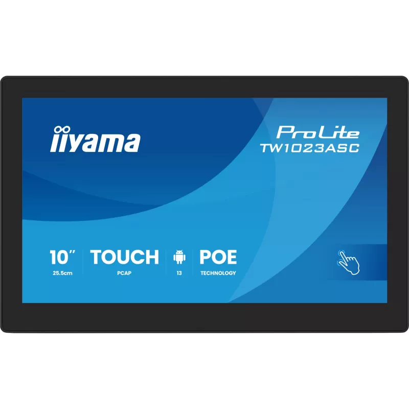 „iiyama TW1023ASC-B3P“ demonstracinis ekranas su kiosko dizainu, 25,6 cm (10,1 colio), Wi-Fi, 385 cd/m², WXGA, juodas, liečiamasis ekranas, įmontuotas procesorius, Android, 24/7