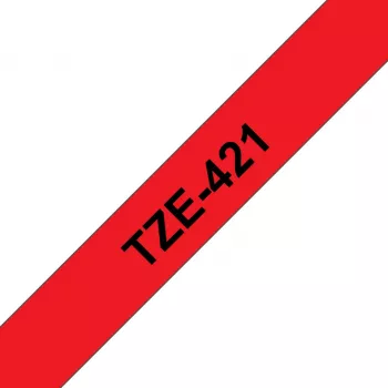 Brother TZE-421 juosta etikečių spausdinimui, juoda ant raudonos