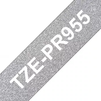 Brother TZE-PR955 etikečių juosta Balta ant sidabrinio